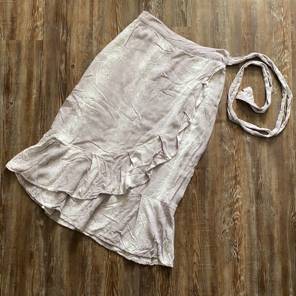 Sim & Sam Faux Wrap Elastic Waist Ruffle Vacation Romantic Midi Skirt